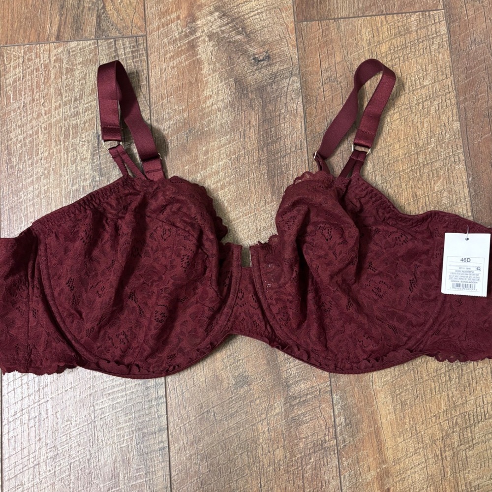 Auden 46D Lace Unlined Balconette Bra Womens Berry Red